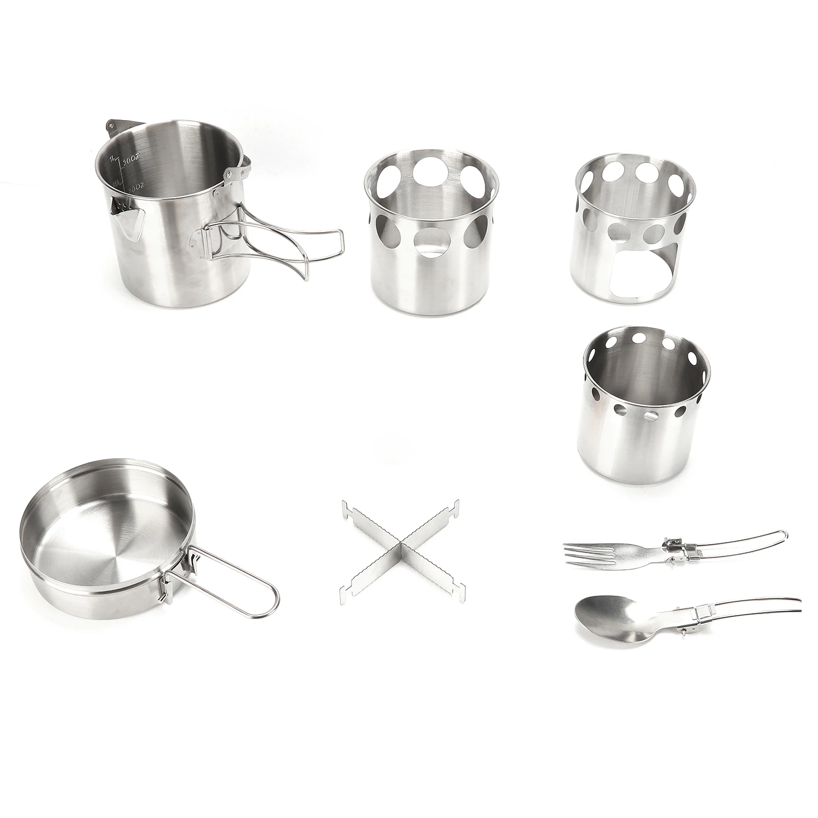 

Camp Cookware Set 1L Pot Pan With Folding Wood Stove Utensils for Outdoor Cooking for Boiling Soup Frying Camping Cookware Set