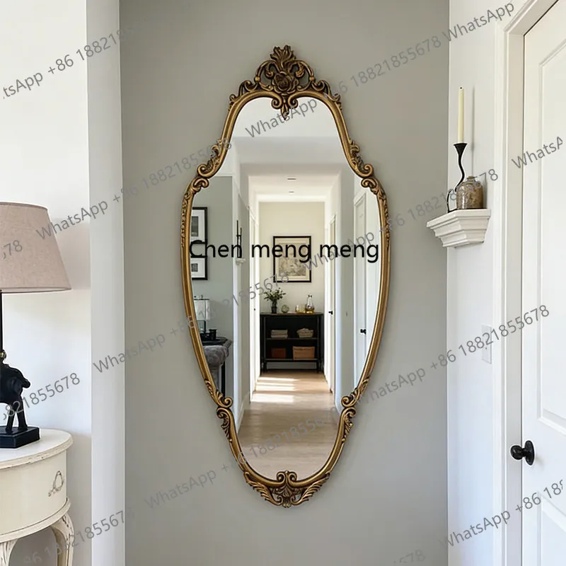 

French wall-mounted entrance mirror retro carved light luxury decorative mirror household wall-mounted dressing mirror