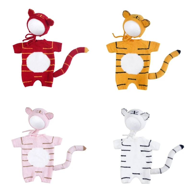 Newborn Photography Props Baby Tiger Costume Baby Boy Photoshoot Outfit Crochet Newborn Girl Clothes Photo  Accessories Dropship