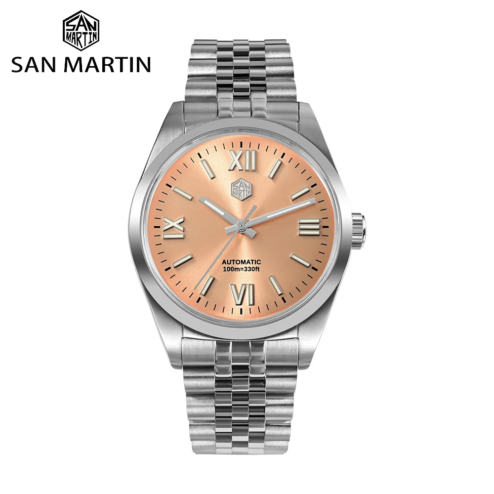 

San Martin 39mm Men Dress Automatic Mechanical Watch Steel YN55 Roman Numeral Sunray Dial Business Watches Sapphire 10Bar SN0050
