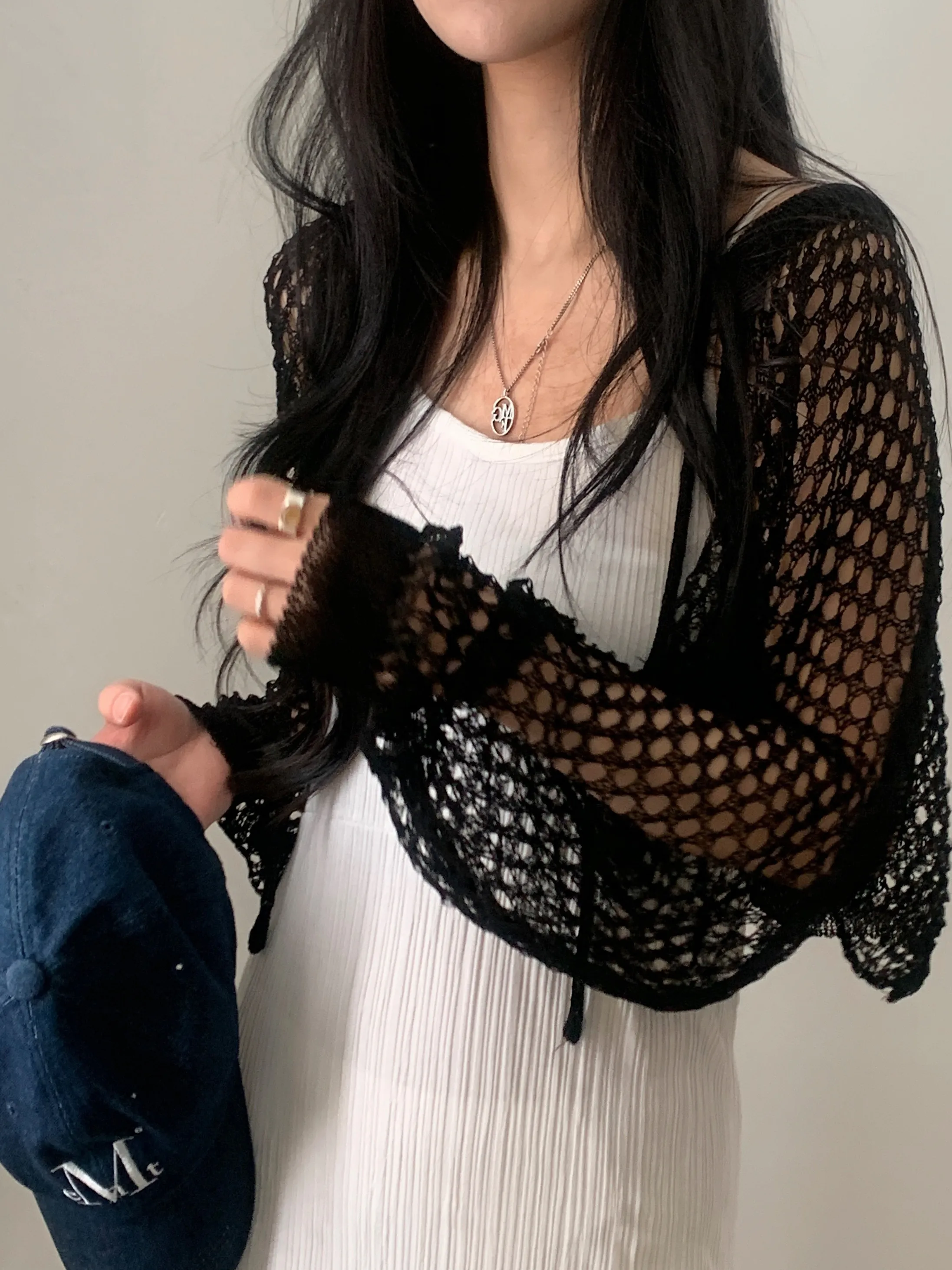 

Korean Sle ort Pure Desire Women's Knitted Open Cardigan Casual Me Hollow out Long Sve Dstring Outerwear