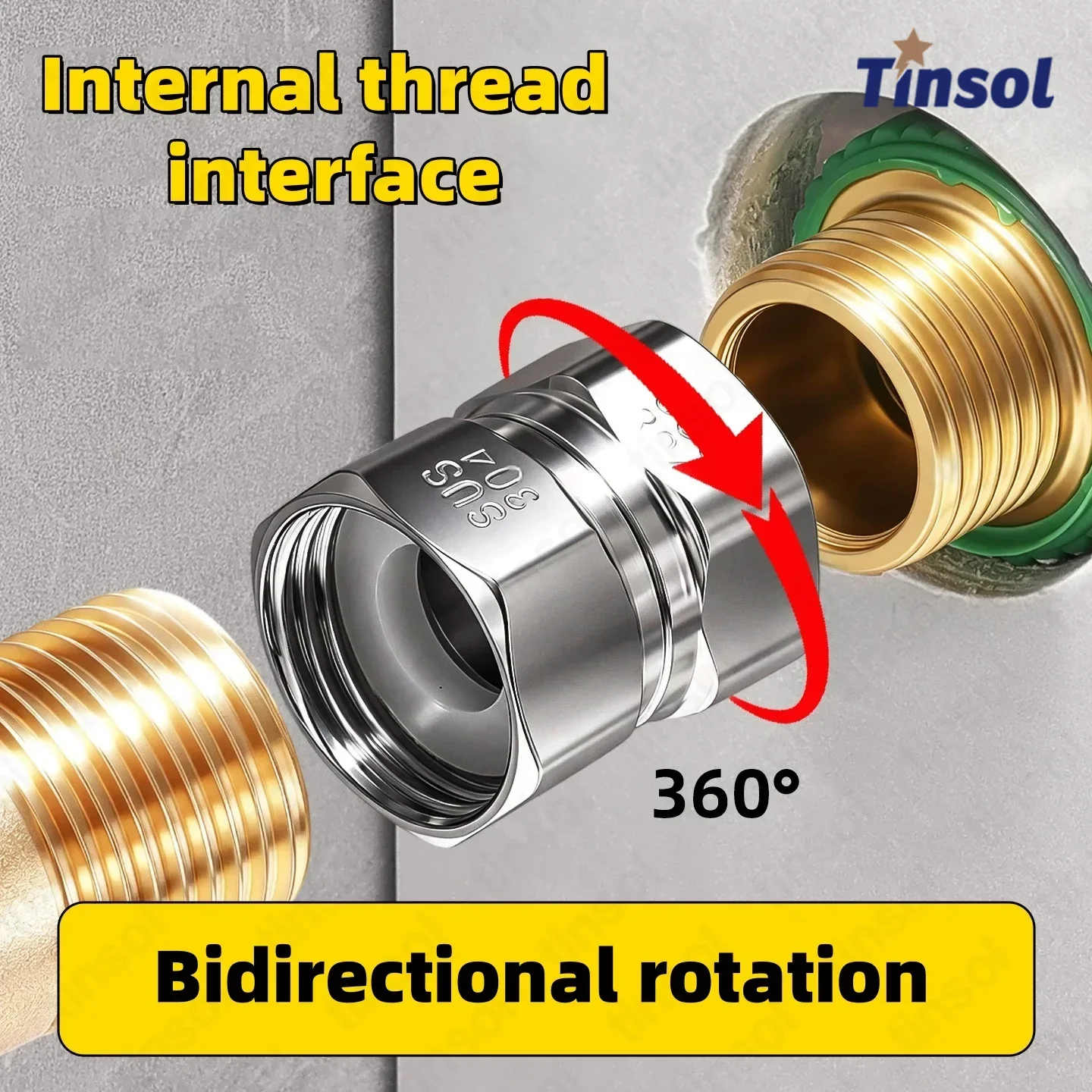 TINSOL Universal Bidirectional Rotating Stainless Steel Connector G1/2 Internal Thread 10mm Large-Diameter Sealed for Plumbing