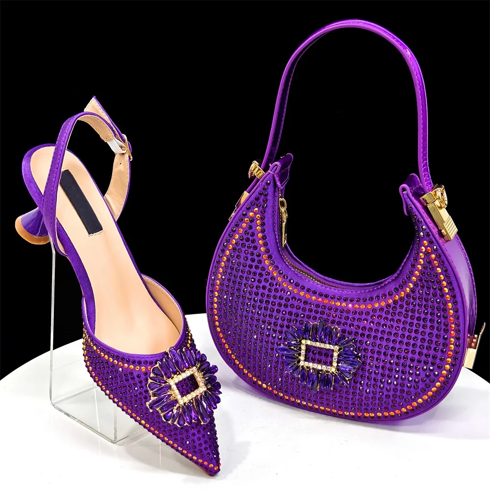 Nice Design Italian Pointed Toe Shoes With Matching Bag Set Latest Rhinestone African Pumps Shoes And Bags Set For Party