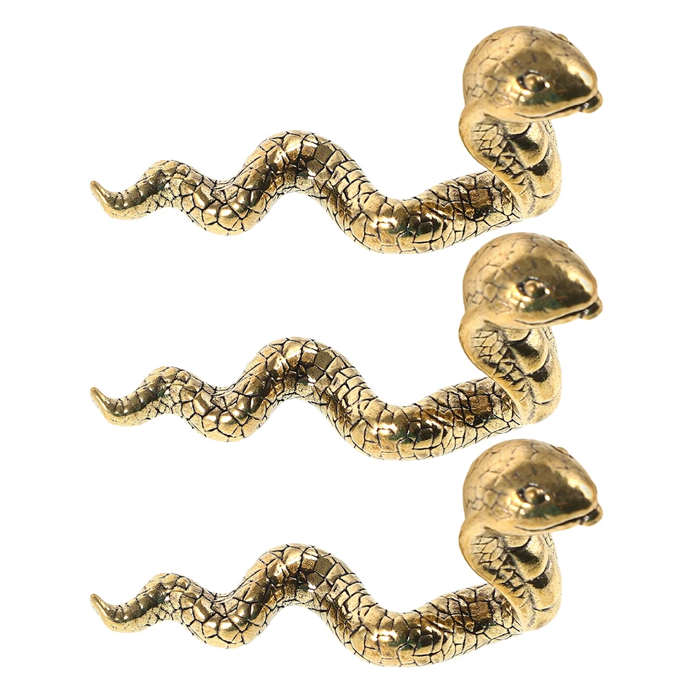 

3Pcs Brass Chinese Zodiac Snake Statue Unique Artistic Design Lunar New Year Decor Home Office Car Feng Shui Wealth Statue