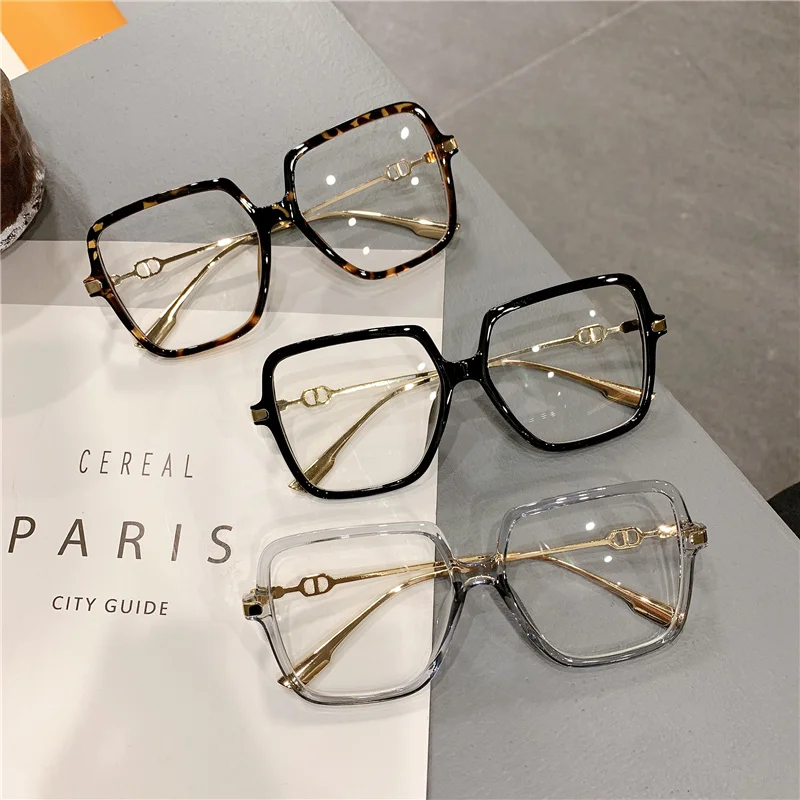 2023 Spot Anti Blue Light European American Flat Lens Eye Protection Glasses Cross-border Fashion Large Frame Metal Eyewear