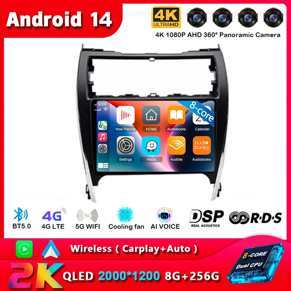 

Android 14 Auto Carplay Car Radio For Toyota Camry 7 XV 50 55 US Version 2011 - 2017 Multimedia Player Stereo GPS DSP 2Din Audio