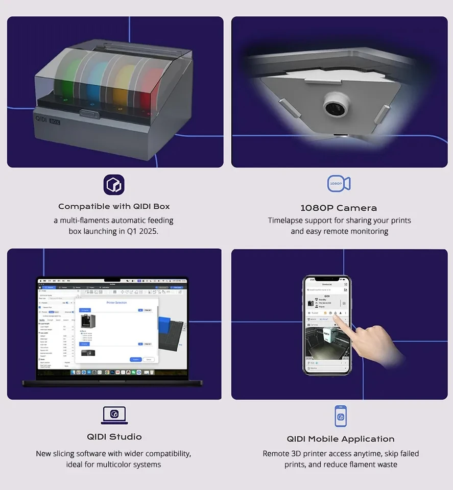 طابعة Qidi Tech Plus4 ثلاثية الأبعاد، كاميرا 1080 بكسل، 305*305*280 مم، فوهة مركبة متعددة المعدن، نظام رأس أدوات جديد، عزل مزدوج الطبقة #5