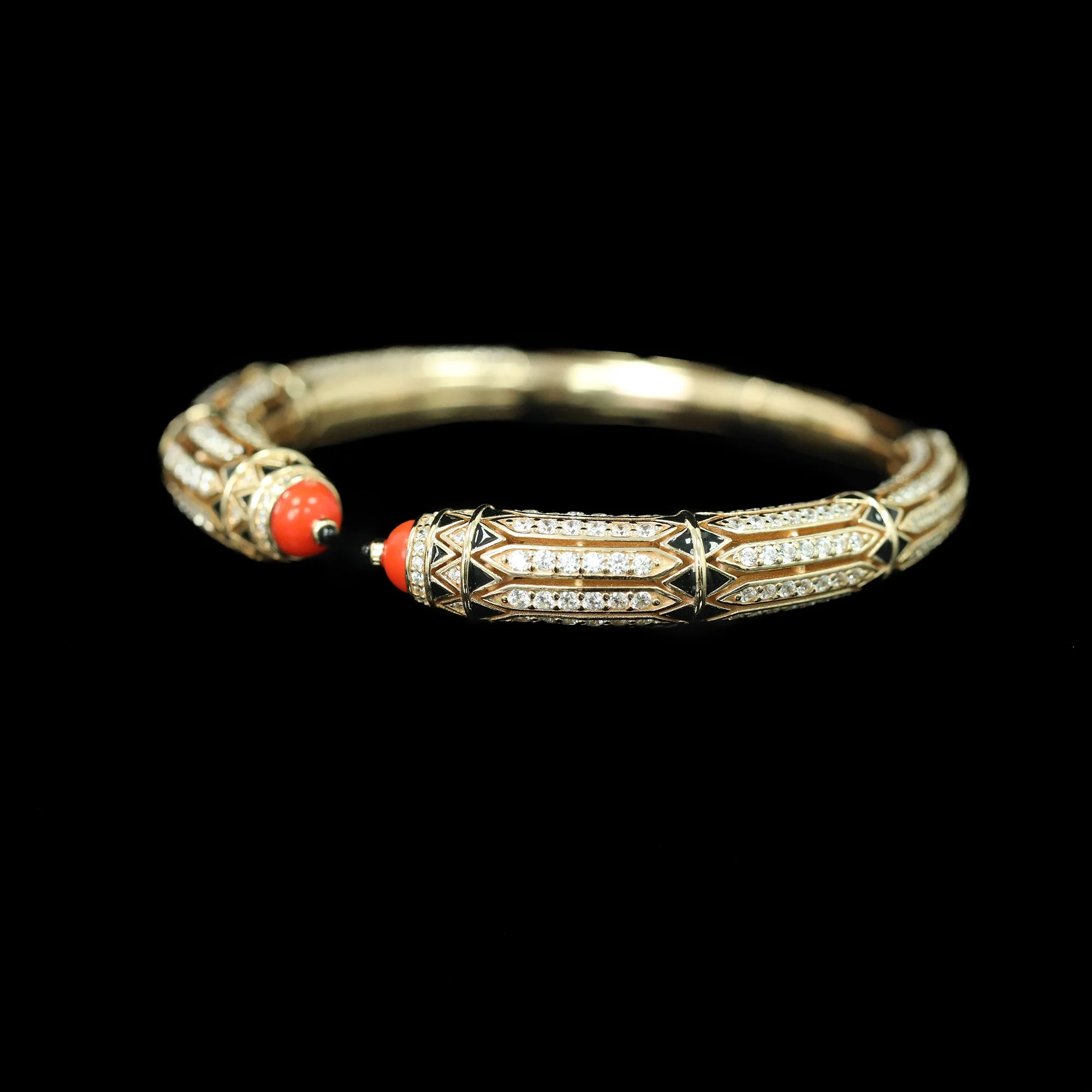 Vintage Art Deco Open Cuff Bracelet 925 Sterling Silver Artificial Coral Fine Jewelry for Women's Banquet Party Gift