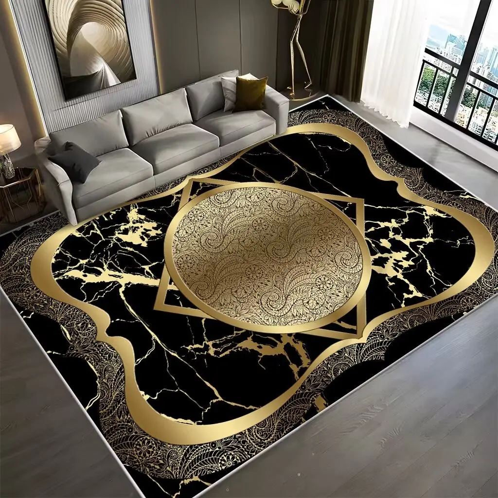 

Luxurious Black Gold Sofa Decoration Living Room Carpet Nordic Fashion Parlor Carpets Large Area Rug for Bedroom Non-slip Mat