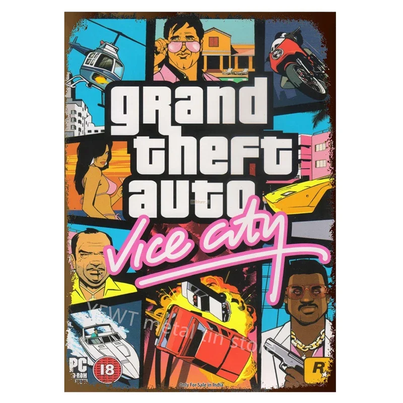 Gta 5 Game Poster Shabby Vintage Metal Tin Sign Wall Decor For Garage Bar Game Room Signs Decoration Tin Plate Painting Plaques