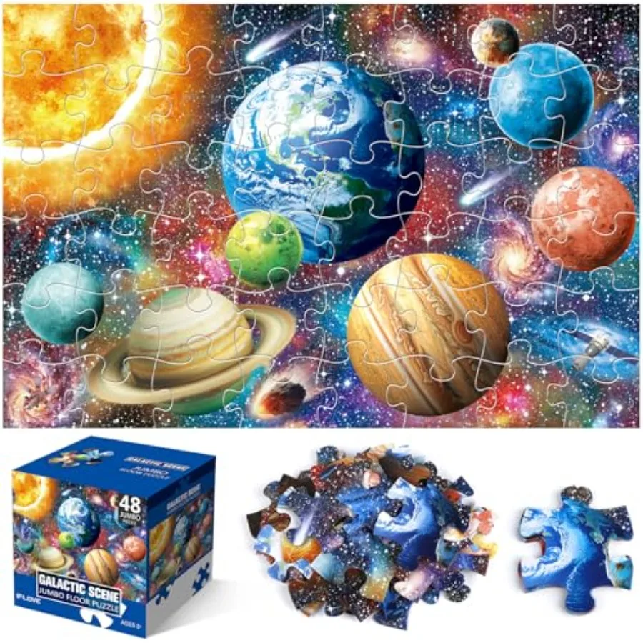 

Galaxy Space Floor Puzzle for — 48 Pcs Jumbo Outer Space Jigsaw Puzzle, 35 x 24 Inch Large Astronaut Rocket Planet Puzzle, Educ