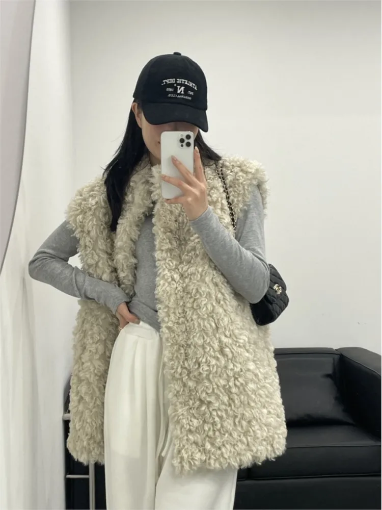 Lambswool Autumn Winter Vests Coat Women Loose Fashion Casual Ladies Sleeveless Vests Coats Korean Style Woman Coats