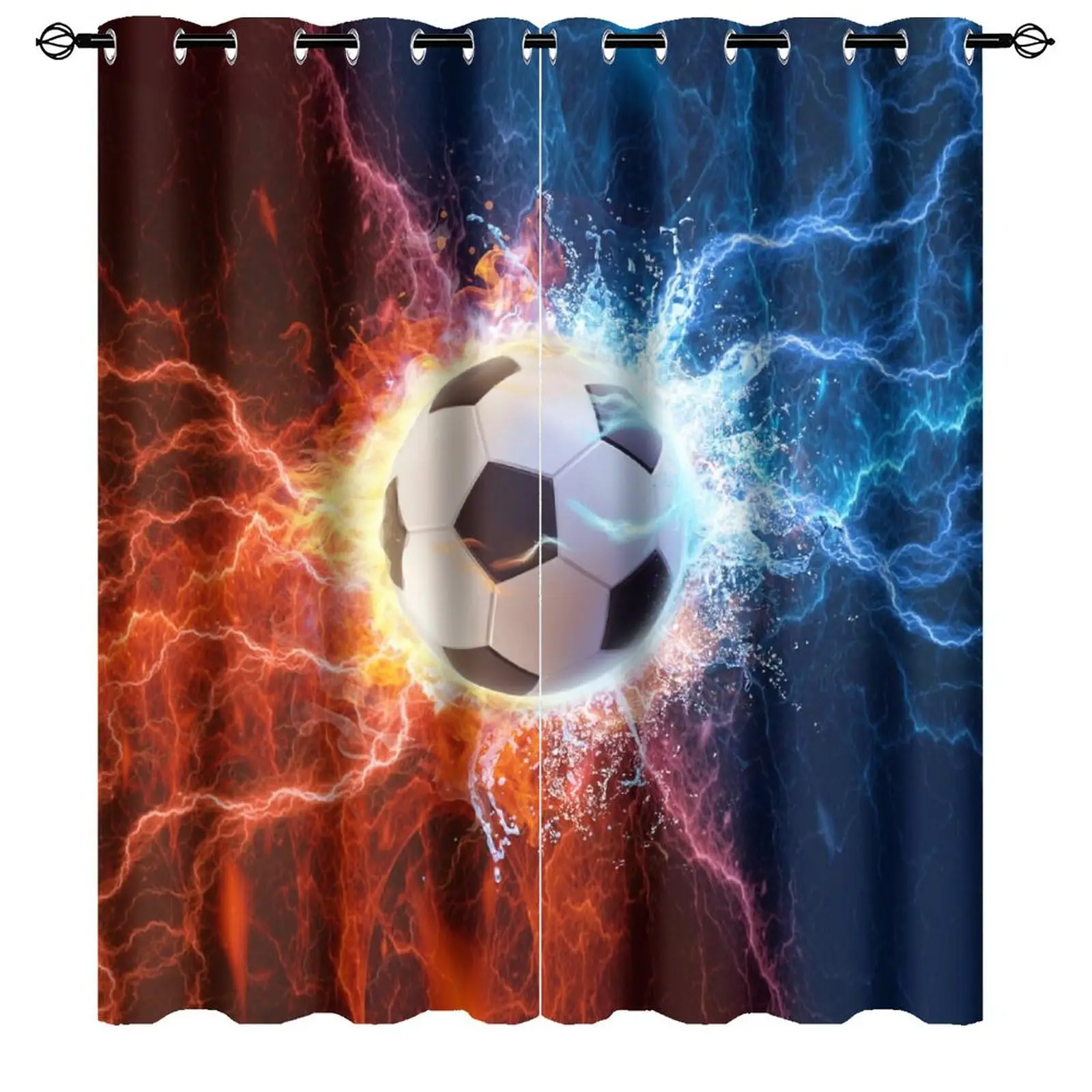 Soccer Curtains Ball Sports Theme Football Blackout Curtains, Cartoon Window Drapes for Juvenile Bedroom Nursery Childcare Room