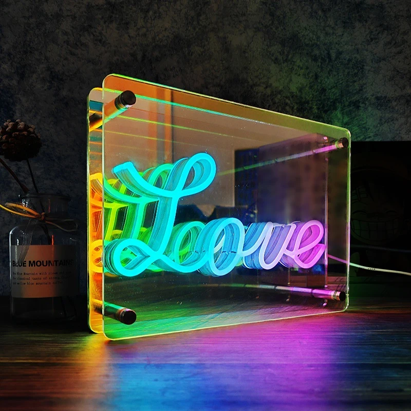 

3D Neon Signs Lights, LED Table Lamp, Colorful Thousand Layer Mirror Atmosphere Lighting,for E-sport,Bedroom,Birthday,Party Deco