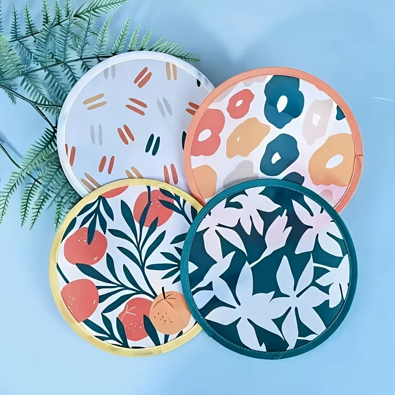 Floral Round Foldable Hand Fan Japanese Foldable Fan Style Handheld Foldable Compact Cooling Fans Round Folding Fan for Summer