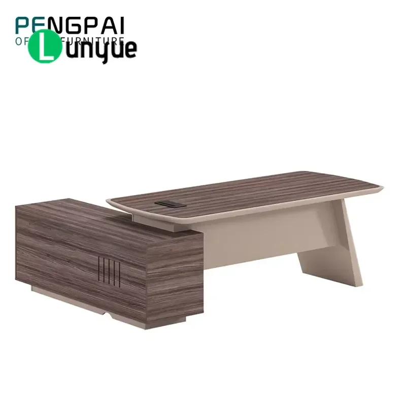 Modern L-Shaped Wooden Executive Desk with Extra Storage Space Large Office Computer Workstation Furniture for Home Business