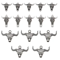 10pcs Antique Silvery Eid Al-Adha Bull Head Horn Charm Alloy Cartoon Animal Pendants For DIY Jewelry Making Crafting Accessory