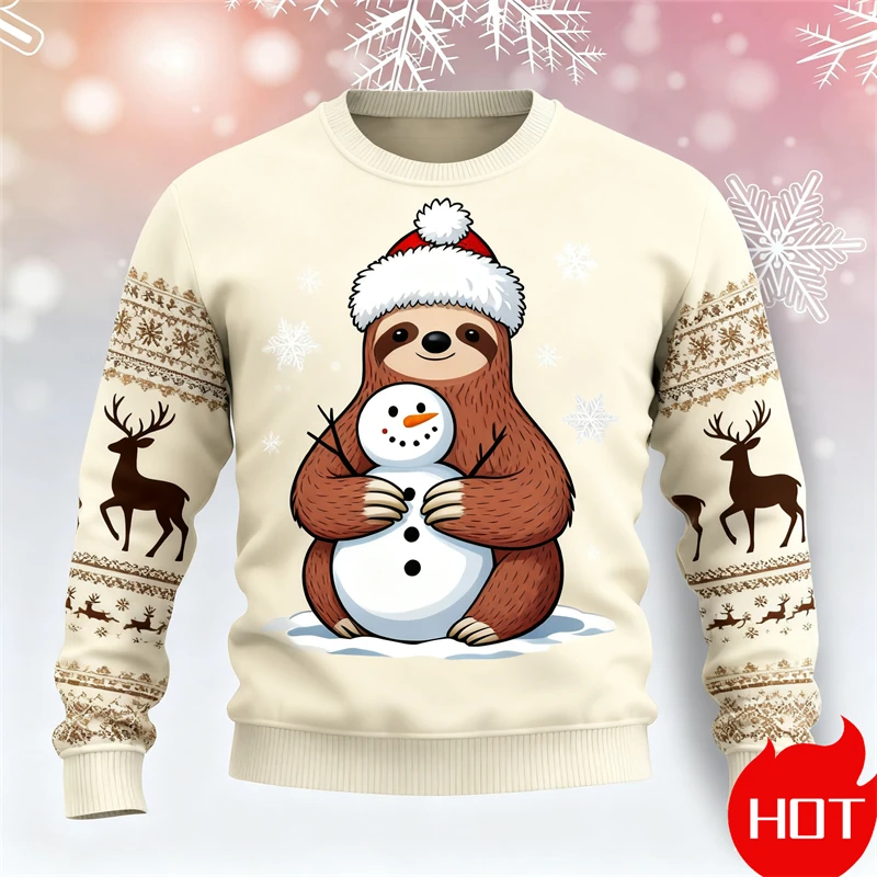 2026 New Christmas Ugly Sweatshirt Cartoon Anime Sloth 3D Printed Men's And Women's Pullover New Fashionable Couple Sweatshirt