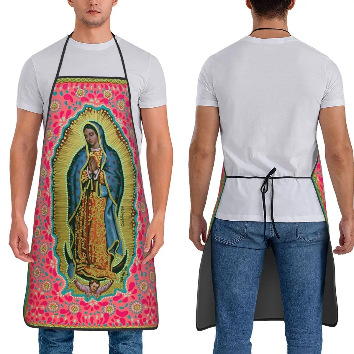 Guadalupe Virgin Mary With Flowers Aprons Chef Cuisine Tablier Waterproof Bib Kitchen Cleaning Pinafore for Women Men Painting