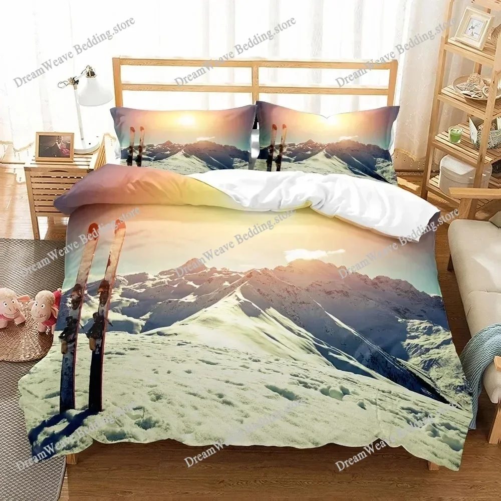 3D Print Mountain Ski Extreme Duvet Cover Set UK Single Double Queen US Twin Full King Size Polyester Bedding Sett963963