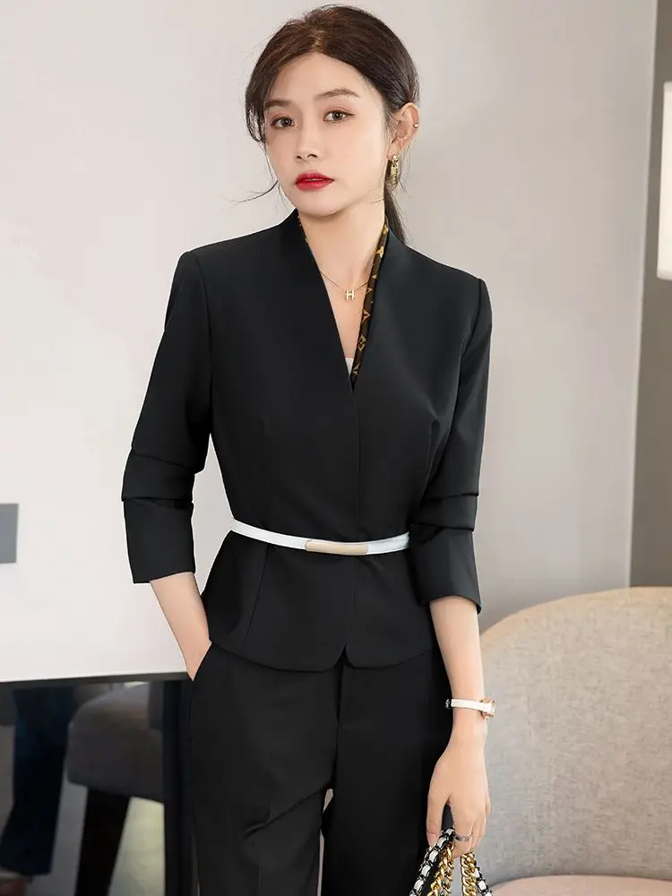 2-G10  High-grade collarless suit jacket for women in spring and autumn, hotel frork clothes, professional temperament formal