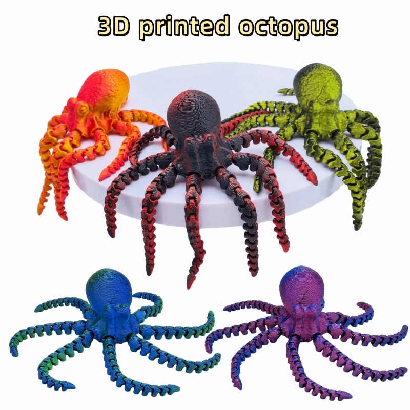3/5pcs 3D printed realistic octopus tentacles , with movable joints, a prank toy, suitable for home and office decor