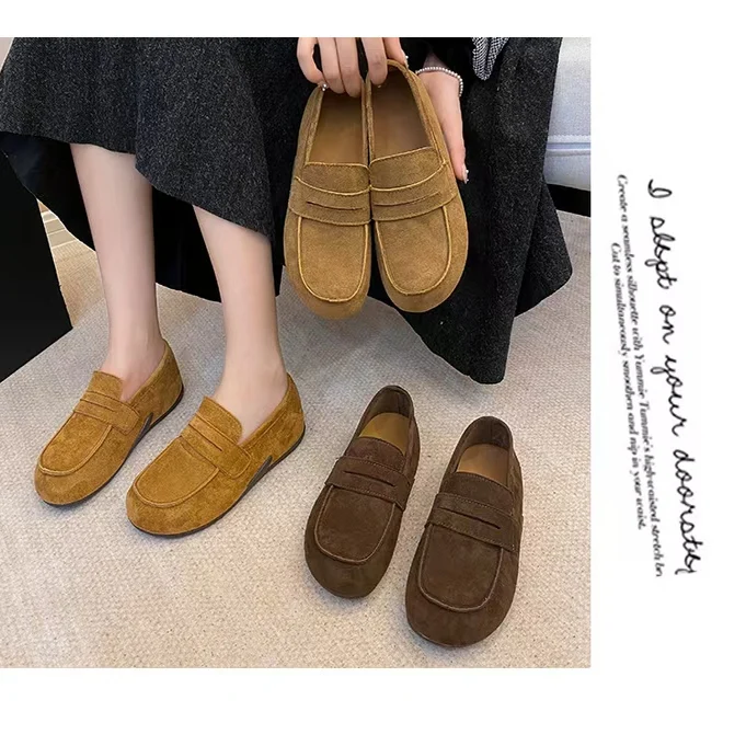 

Women's Loafers Bean Shoes Rubber Sole Faux Suede Upgraded Version Comfortable round Toe Low Heel Fashionable Casual Shoes