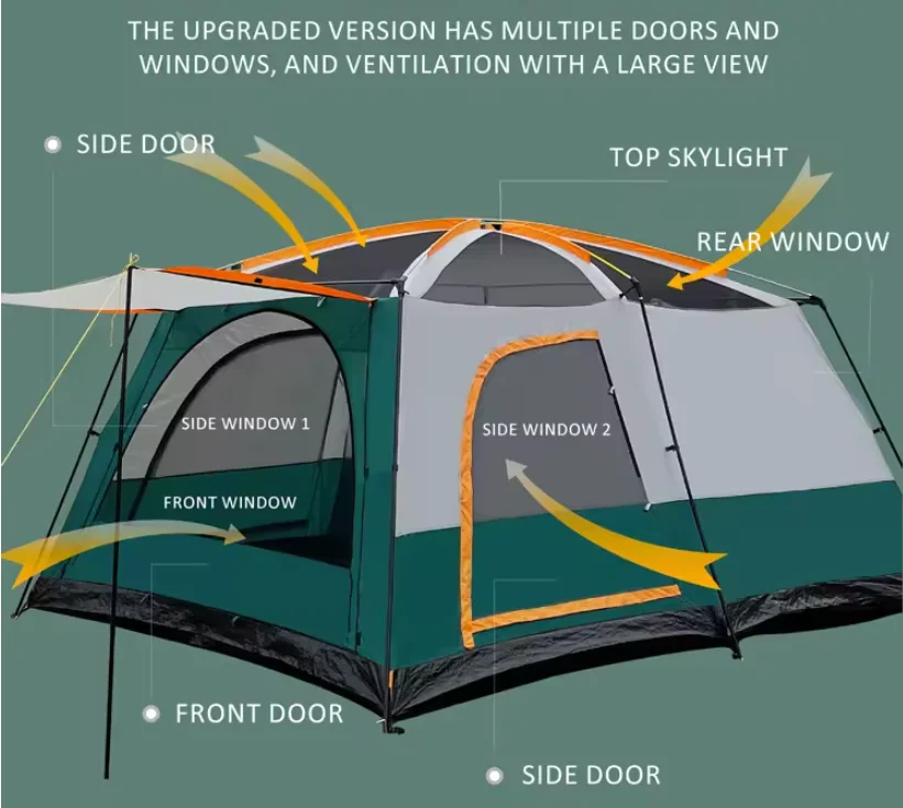 New Arrival Camping Tents for 8 10 12 Persons Competitive Price Waterproof Outdoor Family Tent with Bed Made Canvas Fabric - view 5