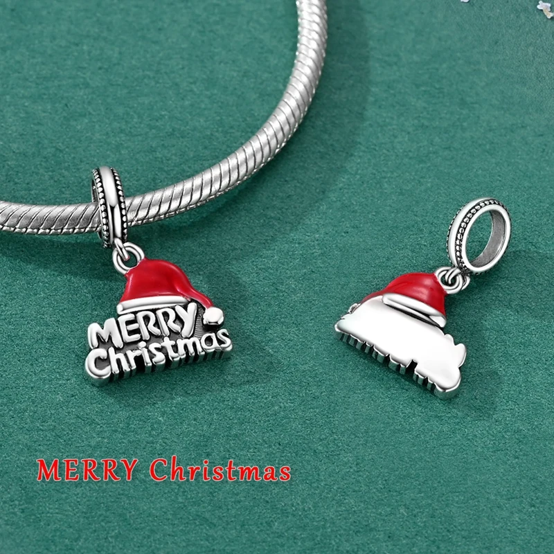 925 Sterling Silber Weihnachtsanhänger Schneemann Weihnachtsbaum Lebkuchenmann Perlen Passend für DIY Armband Unisex Damenschmuck – Detail 25