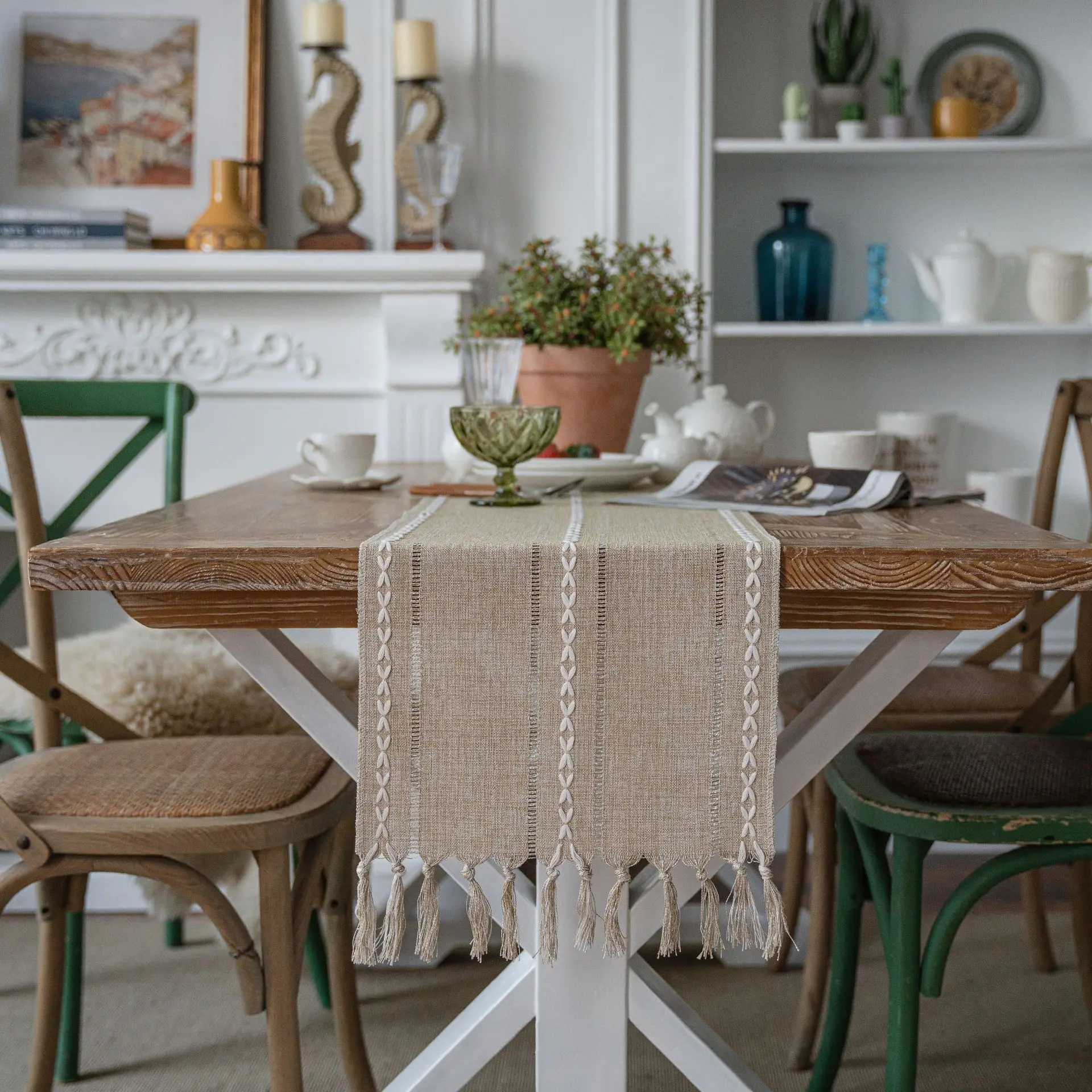 Nordic Jacquard Striped Table Runner with Tassels Polyester Dining Table Tablecloth Wedding Home Table Decoration Table Runners