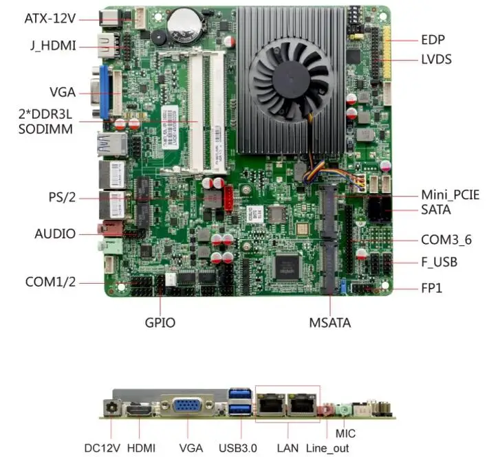 i3-6100u Mini-ITX Motherboard 6th Core Intel CPU IPC SBC Embedded Ultra-thin Mainboard with 2COM LAN DC12V DDR3L 6USB LVDS VGA