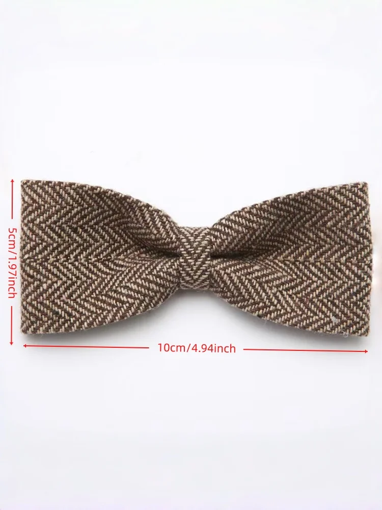 Brown Herringbone Retro Bow Tie, No Need to Tie, British Style Wedding and Business Suit Accessory for Men. Stable Retro Color Scheme, Suitable for Various Color Suits, Both as a Personal Fashion Statement and as a Gift for Wedding Groomsmen