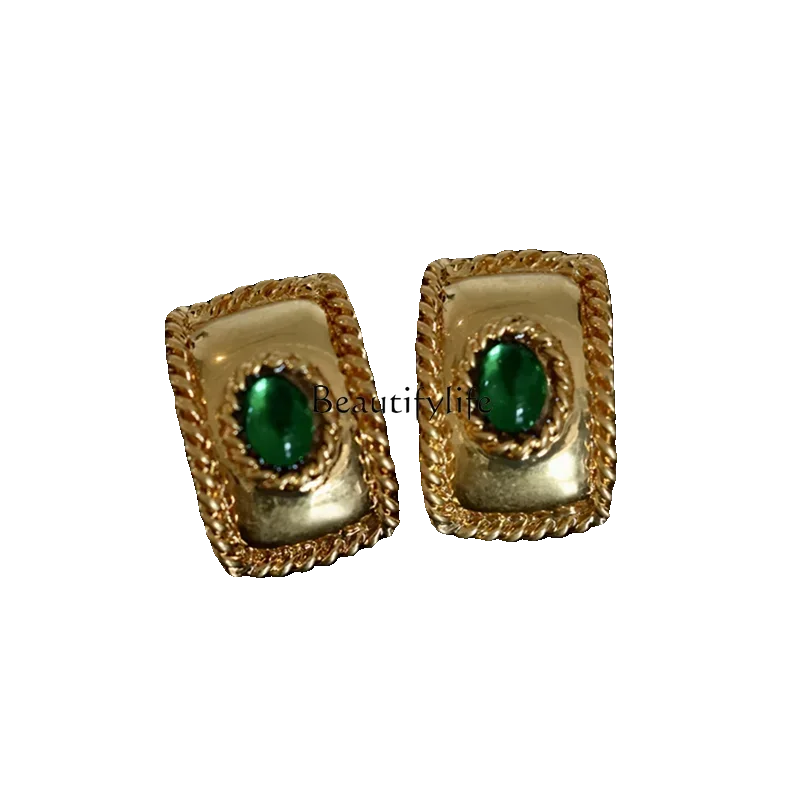 

Niche French medieval green glazed earrings with retro, light luxury and high-end feel