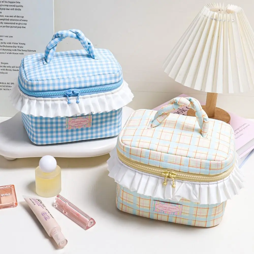 حقيبة مكياج حلوة ذات سعة كبيرة، حقيبة مستحضرات تجميل محمولة بسحاب، حقيبة تخزين متعددة الوظائف للسفر في الهواء الطلق