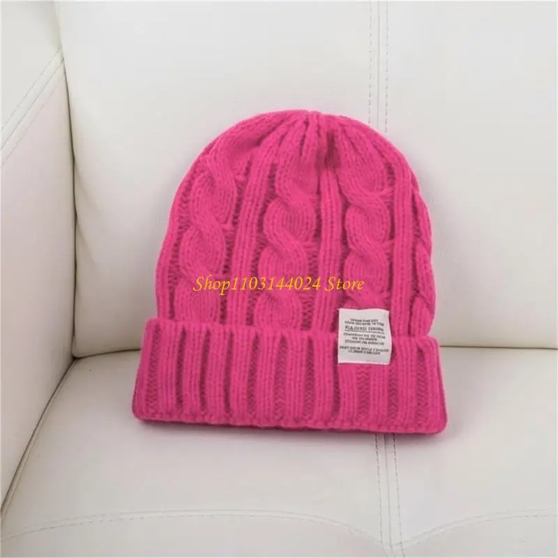 N5KE Warm Oversized Knitted Cap For Women Windproof Winter Accessory Face Flattering Stitching Pattern Comfort