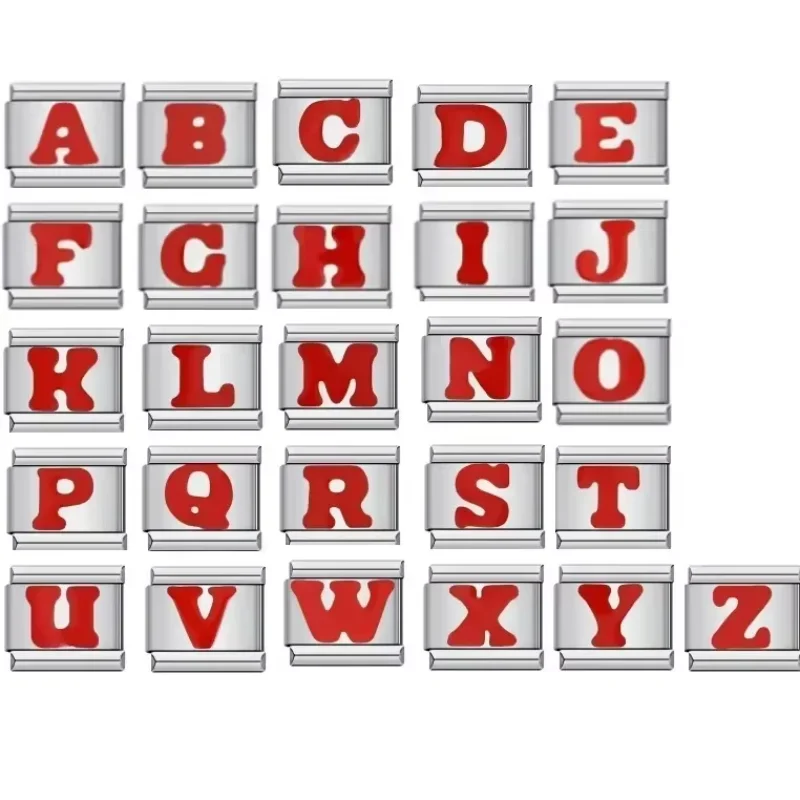 1Pc Multiple Colors 26 English Letters Italian Charm Fashion Links Fit 9mm Bracelet Stainless Steel DIY Jewelry Making Wholesale
