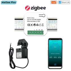 Cyfrowy miernik energii ZigBee Monitor zużycia mocy z czujnikiem transformatora prądu zaciskowego 80A Din Rail Tuya Smart Life App Statystyki elektryczności AC 110V 240V 50/60Hz