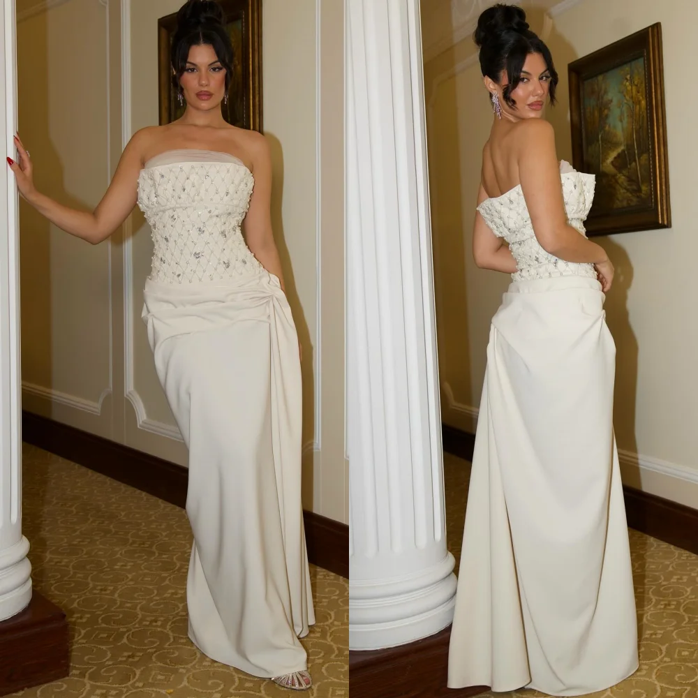 

Изысканный трикотаж со складками и блестками, прямые длинные платья без бретелек на заказ, вечерние модные современные стильные платья