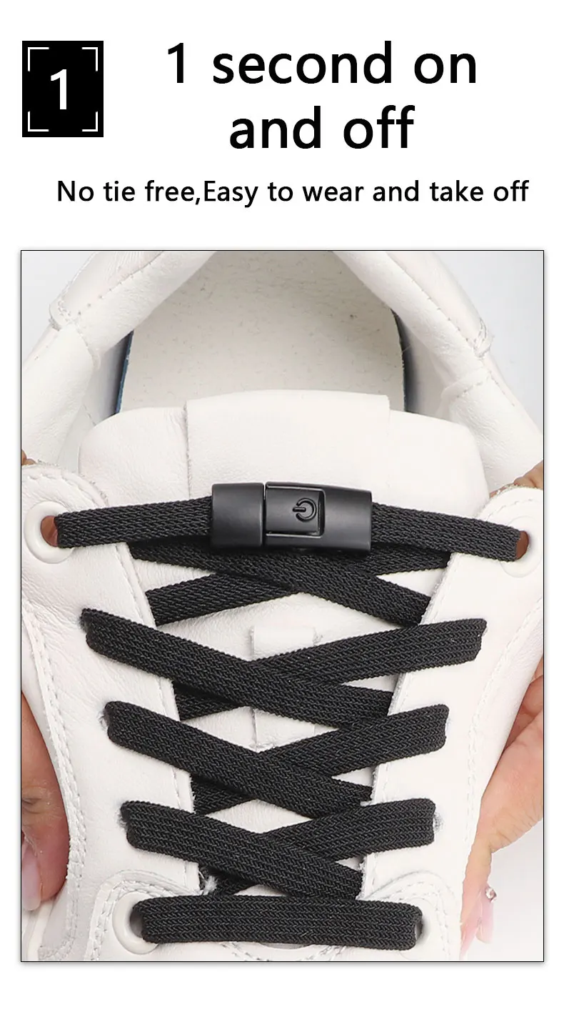 1 Paar Schnürsenkel ohne Binden, Schnürsenkel mit Druckverschluss, elastische Schnürsenkel ohne Binden, flache Schnürsenkel für Sneaker, Kinder und Erwachsene, für Schuhe – Detail 3