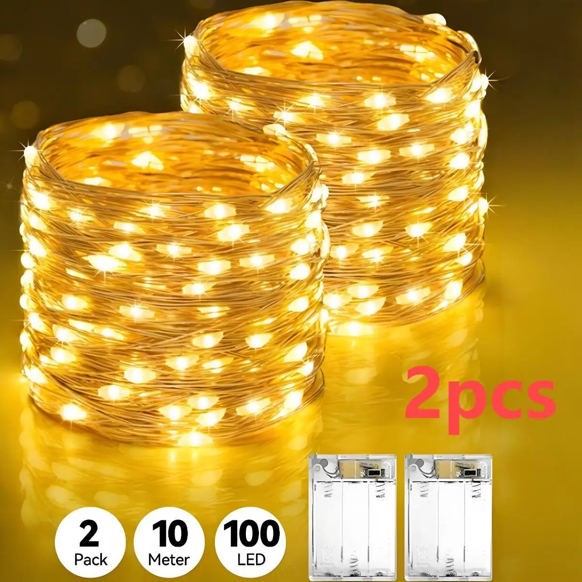 

LED copper wire lights (2 pieces of 20LED/30LED/100LED) suitable for birthday decoration, Christmas and Thanksgiving decoration