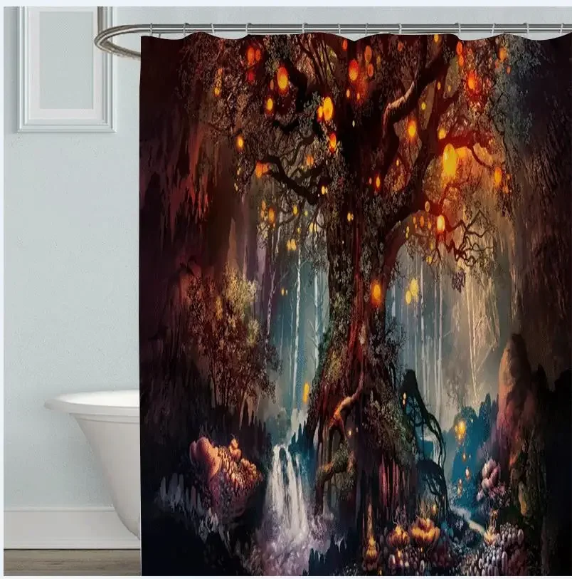 Magic Forest Shower Curtain Dream Trees Scenery Bath Curtain Modern Home Bathroom Decoration Waterproof Fabric Bathtub Screen