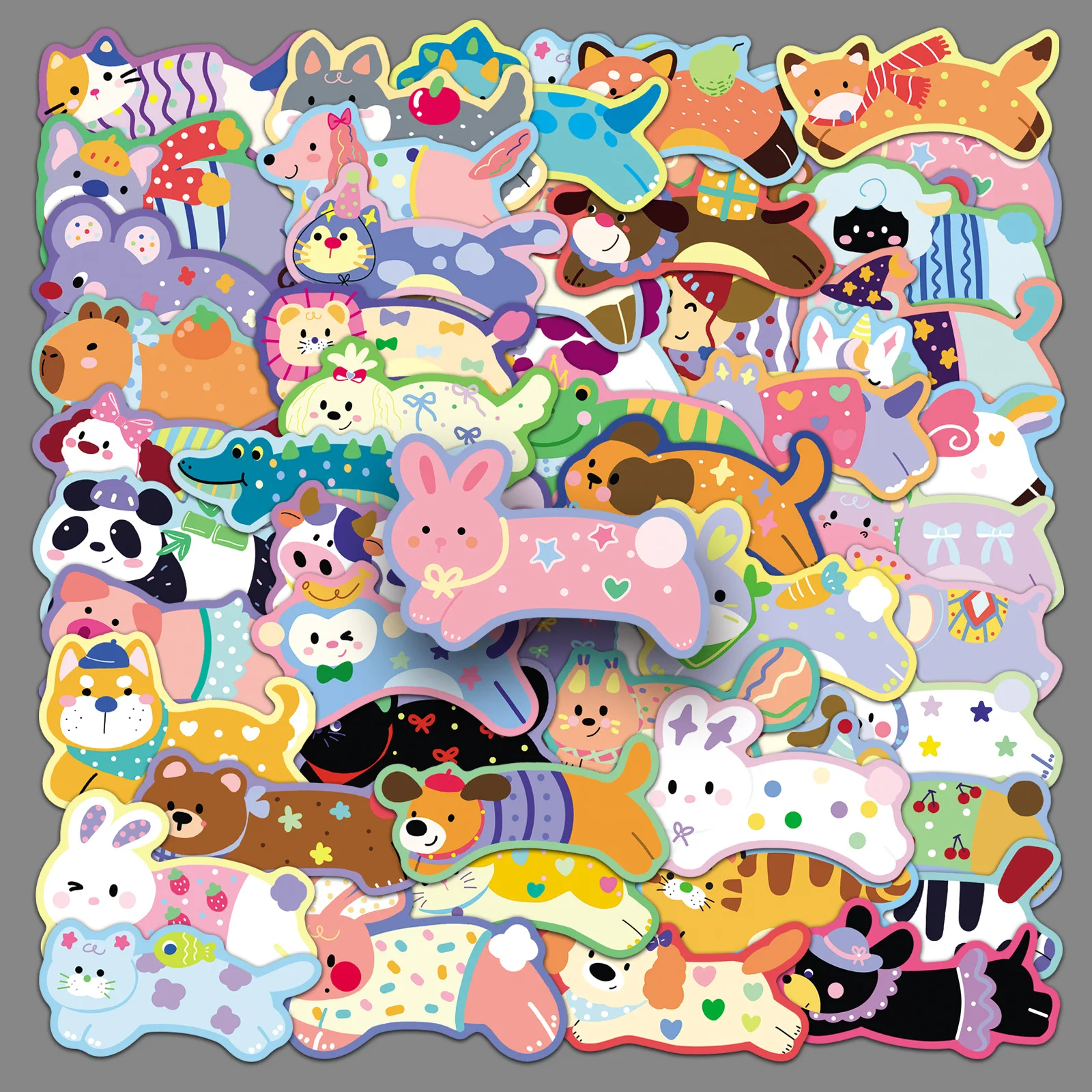 

50Pcs Cute Q Version Running Animal Stickers, Waterproof Cartoon Graffiti Stickers for Phone Luggage Journal DIY