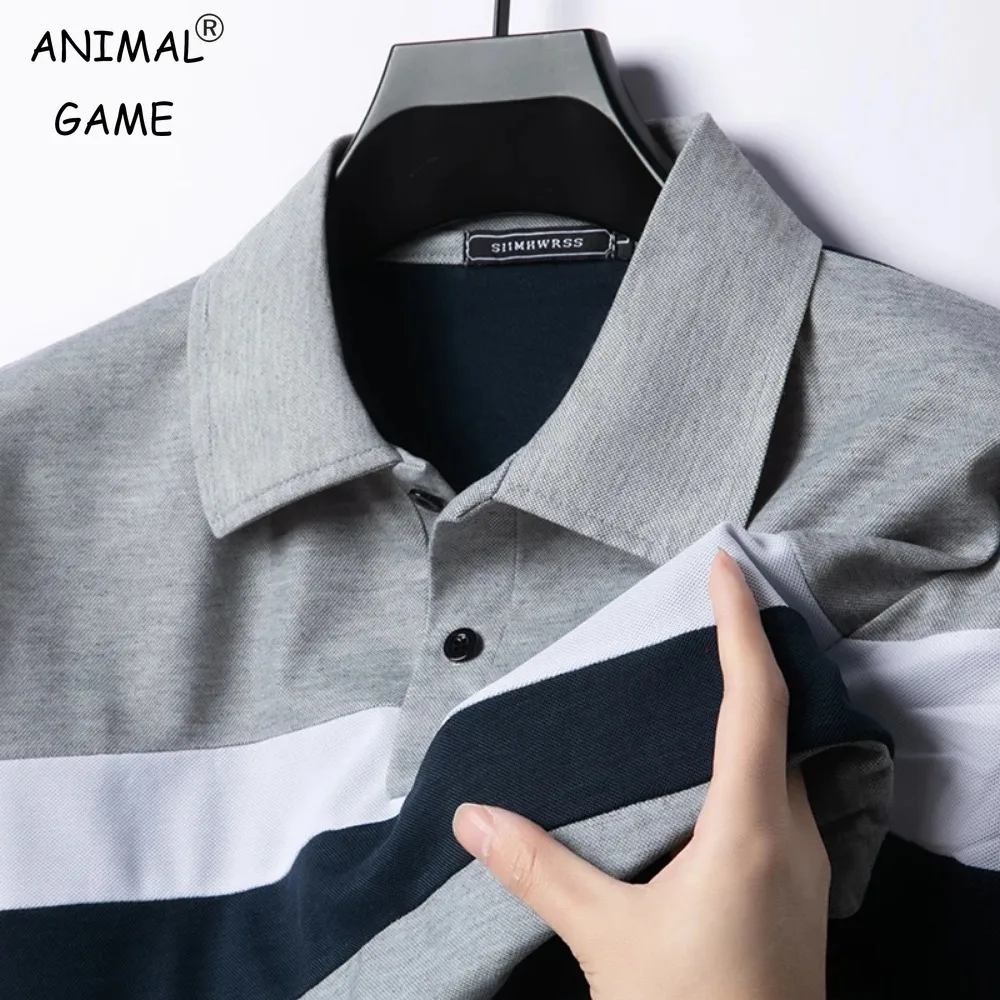 New Luxury Polo Shirt Mens Polo Large T Shirts Stritching Long Sleeve Turn-down Collarshirts  Business Tee Shirt Streetwear