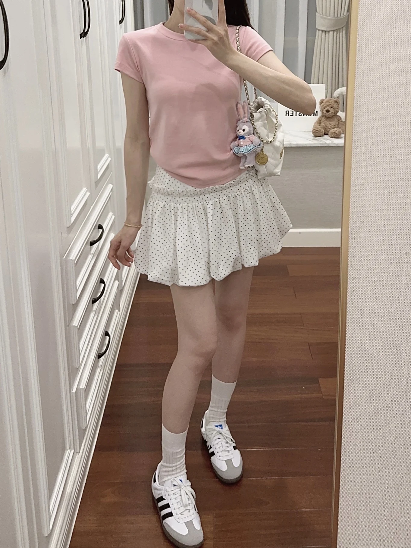 

Hellokay Polka Dot Pleated Skirt High Waist A-Line ort Skirt Girls Sle Summer 2024 New Flower Bud Puffy Polyester Skirt