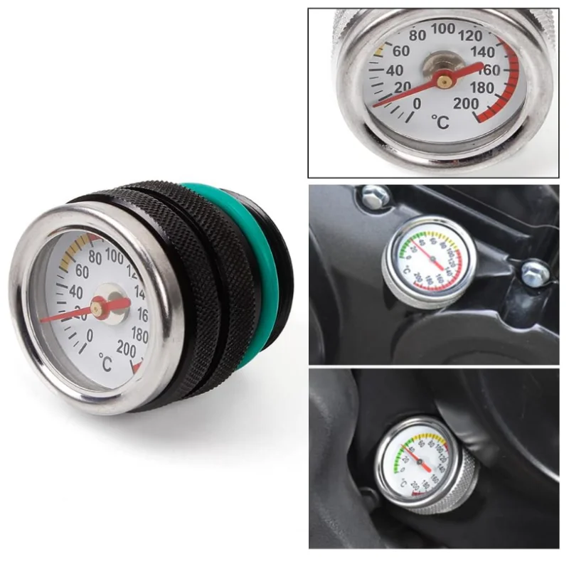 M30x1.5/M20x1.5 Black/Silver Motorcycle Fuel Tank Caps With Oil Temperature Gauge 0-200℃ Pointers Dial Meter  For Kawasaki 87-98