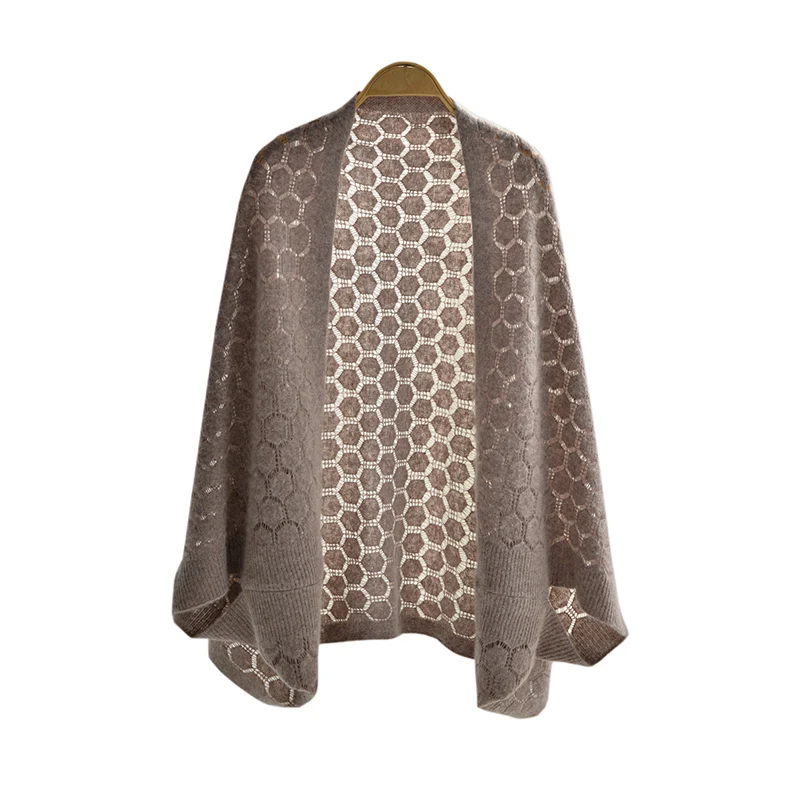 

100% кашемировый ромбовидный шарф-шаль двойного назначения, женский весенне-летний полый вязаный многофункциональный свободный внешний шарф на плечо