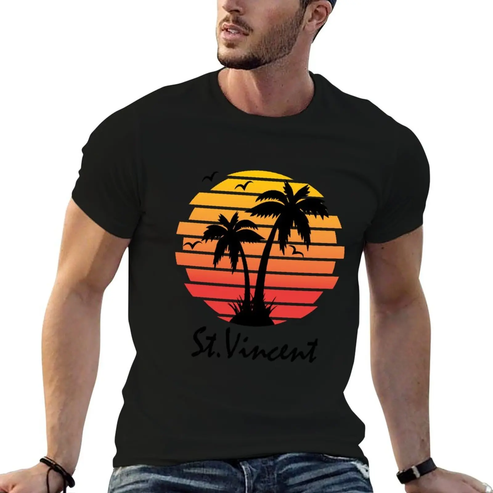 St. Vincent Tropical Sunny Scene T-Shirt oversize t-shirts man sweat clothes for men