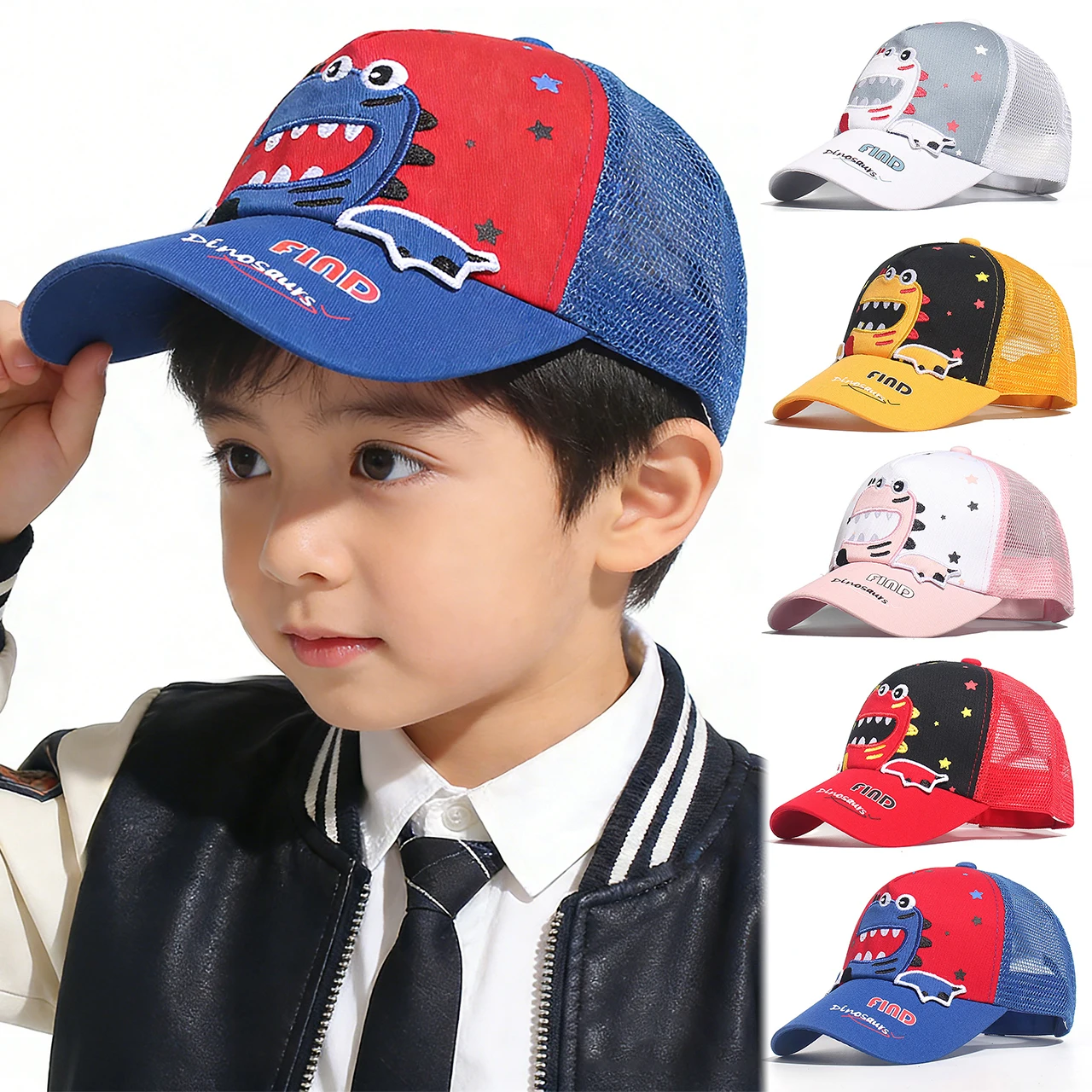 

Детская летняя панама с милым динозавром, сетчатая бейсболка для детей 1-8 лет, для мальчиков и девочек, дышащая, с защитой от солнца, для улицы