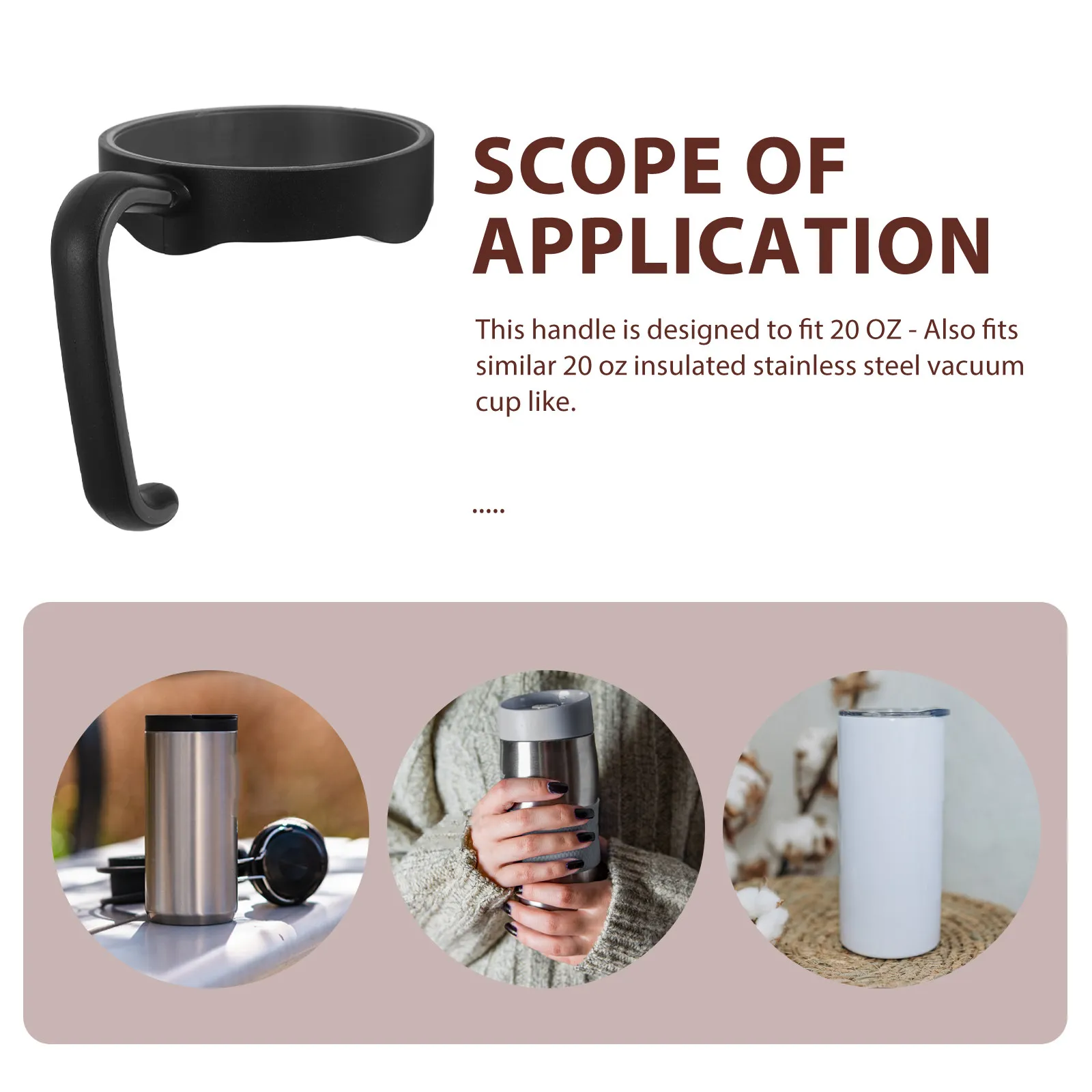20 Oz Vacuum Cup Handle Heavy Duty Polypropylene Secure Grip for 20 Oz Stainless Steel Tumbler Works in Vehicle Cup Holder