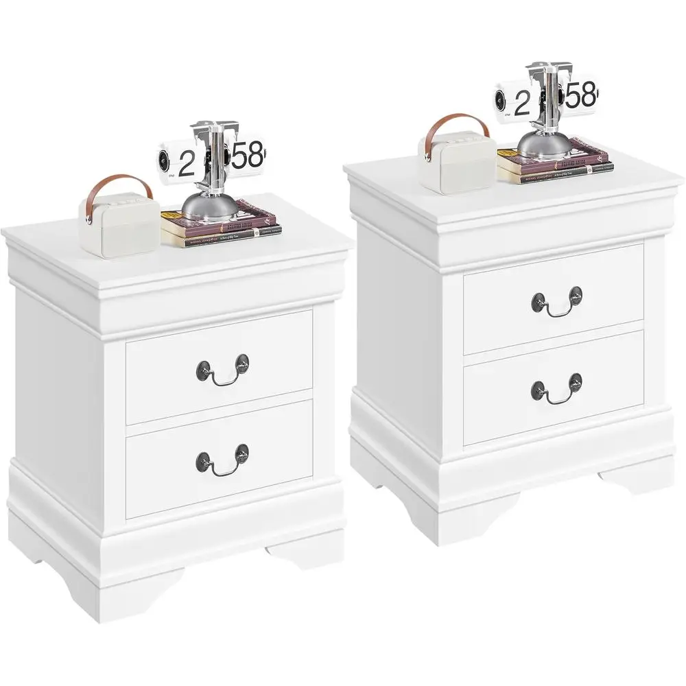 

Pair of Classic White Wooden Nightstands with Storage, 21.5 L x 16 W x 24.5 H